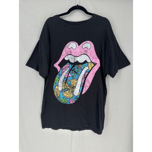the Rolling Stones Tops - Rolling Stones Shirt Womens Large Black Pink Graphic Tee Colorful Music Band